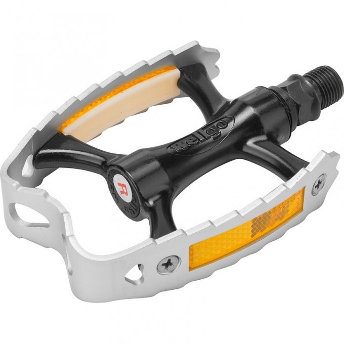Педали C201 Wellgo ось 9/16" со светоотражателями, алюминиевые чёрно-серебристые 360095