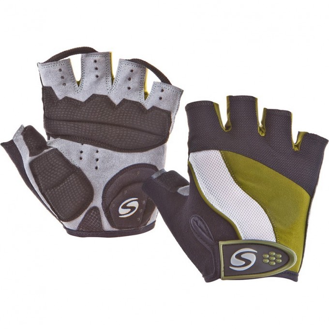 Велоперчатки STELS SCG 46-0078 зелёно-бело-серые p. M 380136